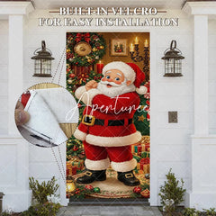 Aperturee - Aperturee Smiling Santa Claus and Decorated Christmas Tree with Presents Holiday Door Cover Festive Winter Decor
