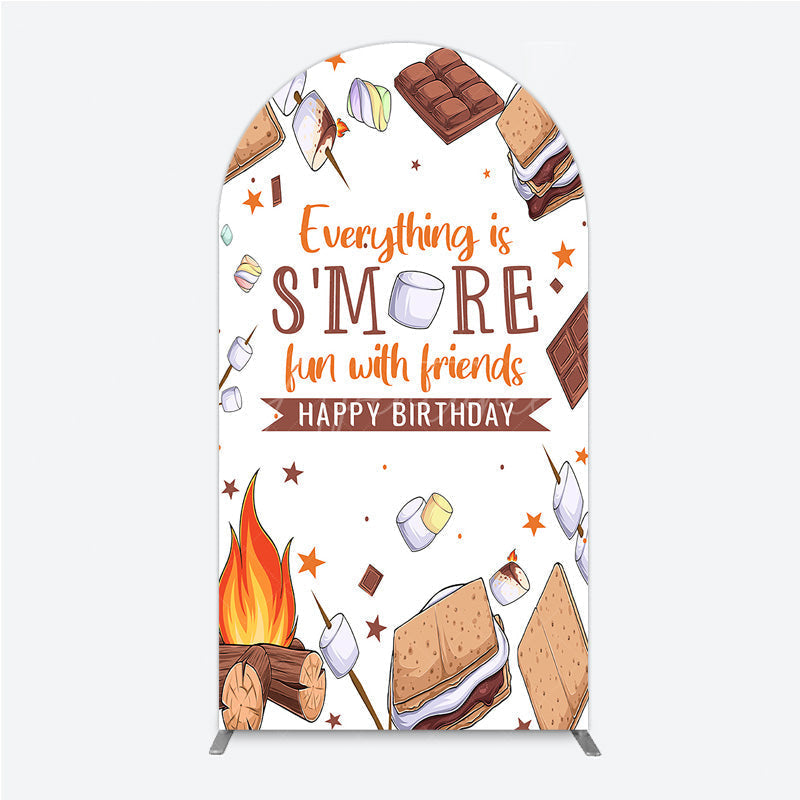 Aperturee - Aperturee S’more Fun Birthday Arch Backdrop Camping Campfire and Marshmallow Theme Outdoor Party Photo Booth Decor for Kids