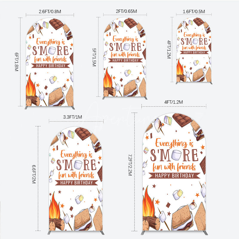 Aperturee - Aperturee S’more Fun Birthday Arch Backdrop Camping Campfire and Marshmallow Theme Outdoor Party Photo Booth Decor for Kids