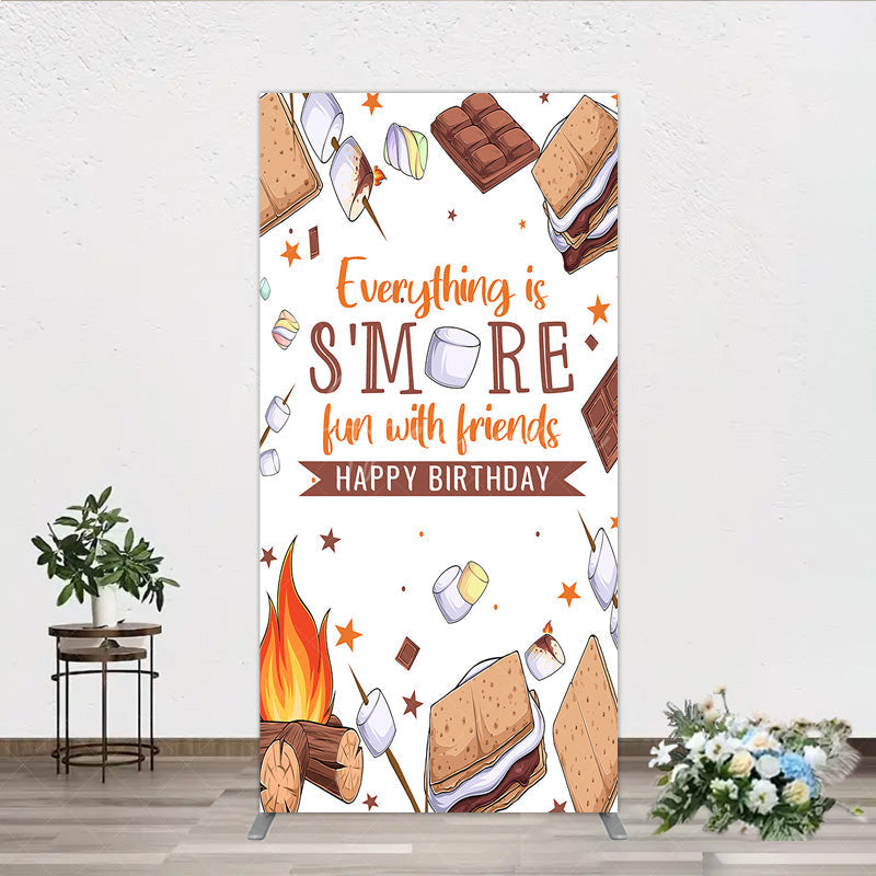 Aperturee - Aperturee S’more Fun Birthday Rectangle Backdrop Camping Campfire and Marshmallow Theme Outdoor Party Photo Booth Decor for Kids