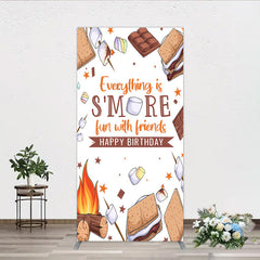 Aperturee - Aperturee S’more Fun Birthday Rectangle Backdrop Camping Campfire and Marshmallow Theme Outdoor Party Photo Booth Decor for Kids