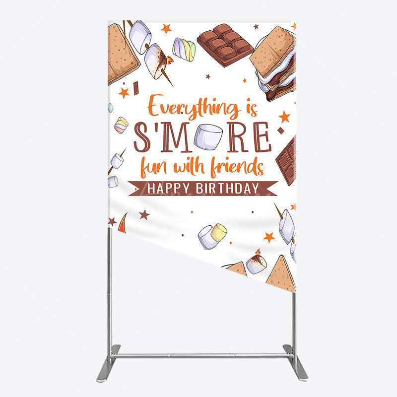 Aperturee - Aperturee S’more Fun Birthday Rectangle Backdrop Camping Campfire and Marshmallow Theme Outdoor Party Photo Booth Decor for Kids