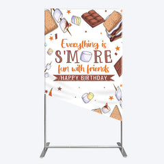 Aperturee - Aperturee S’more Fun Birthday Rectangle Backdrop Camping Campfire and Marshmallow Theme Outdoor Party Photo Booth Decor for Kids
