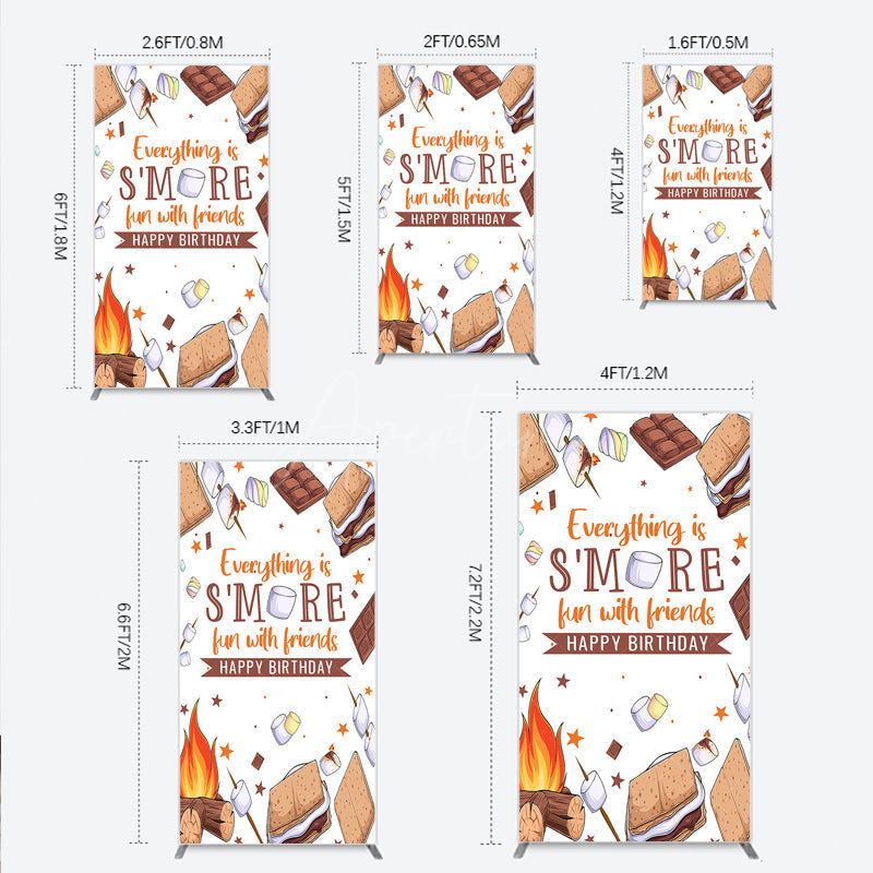 Aperturee - Aperturee S’more Fun Birthday Rectangle Backdrop Camping Campfire and Marshmallow Theme Outdoor Party Photo Booth Decor for Kids