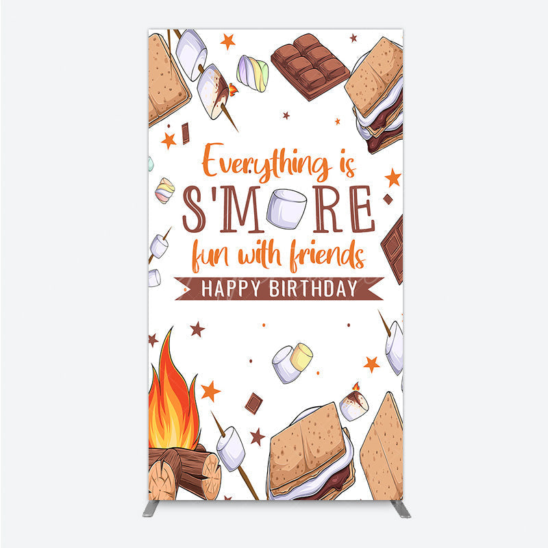 Aperturee - Aperturee S’more Fun Birthday Rectangle Backdrop Camping Campfire and Marshmallow Theme Outdoor Party Photo Booth Decor for Kids