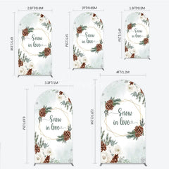 Aperturee - Aperturee Snow in Love Arch Backdrop for Winter Wedding Bridal Shower with Pinecones White Roses and Snowflakes Decor