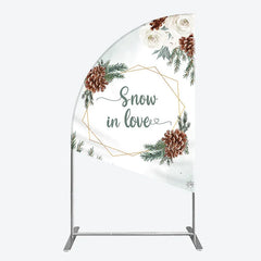Aperturee - Aperturee Snow in Love Half Moon Arch Backdrop for Winter Wedding Bridal Shower with Pinecones White Roses and Snowflakes Decor