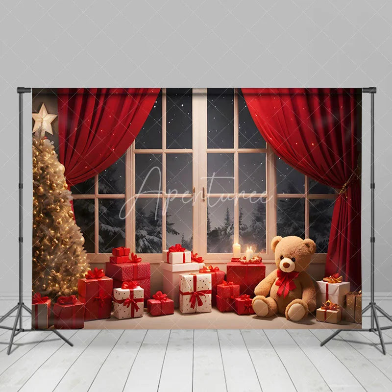 Aperturee - Aperturee Snow Night Warm Room Window Scene Christmas Backdrop