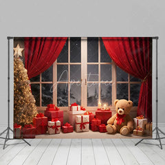 Aperturee - Aperturee Snow Night Warm Room Window Scene Christmas Backdrop