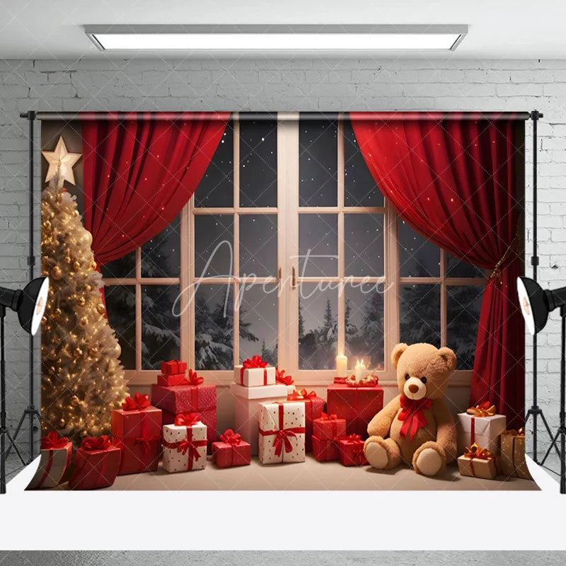 Aperturee - Aperturee Snow Night Warm Room Window Scene Christmas Backdrop