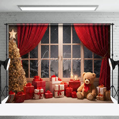 Aperturee - Aperturee Snow Night Warm Room Window Scene Christmas Backdrop