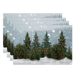Aperturee - Aperturee Snow Pine Forest Winter Wonderland Set Of 4 Placemats