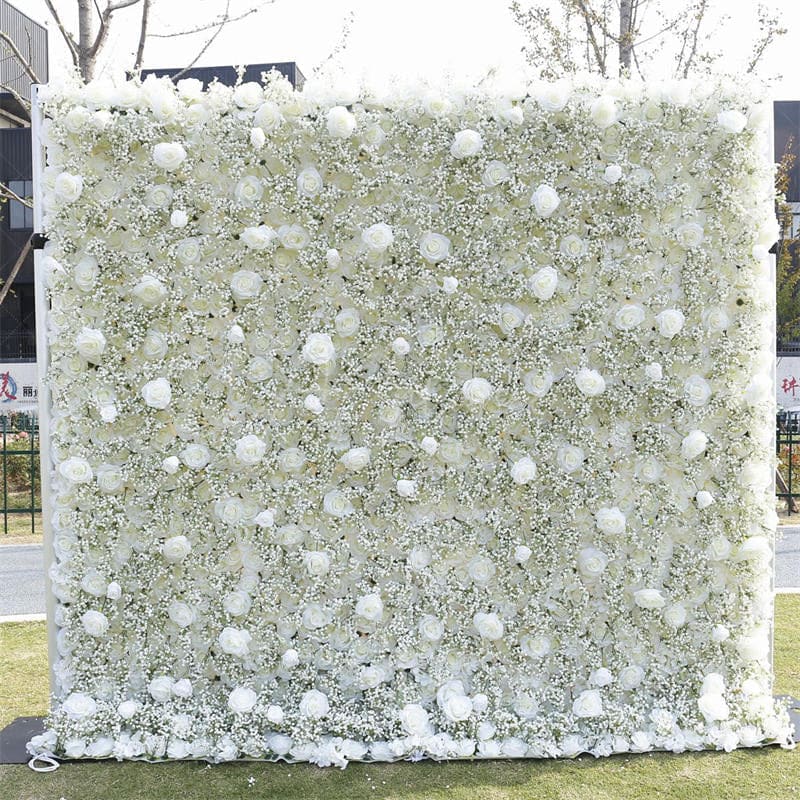 Aperturee - Aperturee Snow White Rose Fuax Outdoor Garden Flower Wall Panels