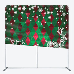 Aperturee - Aperturee Snowflake Deer Sleigh Green Plaid Christmas Backdrop