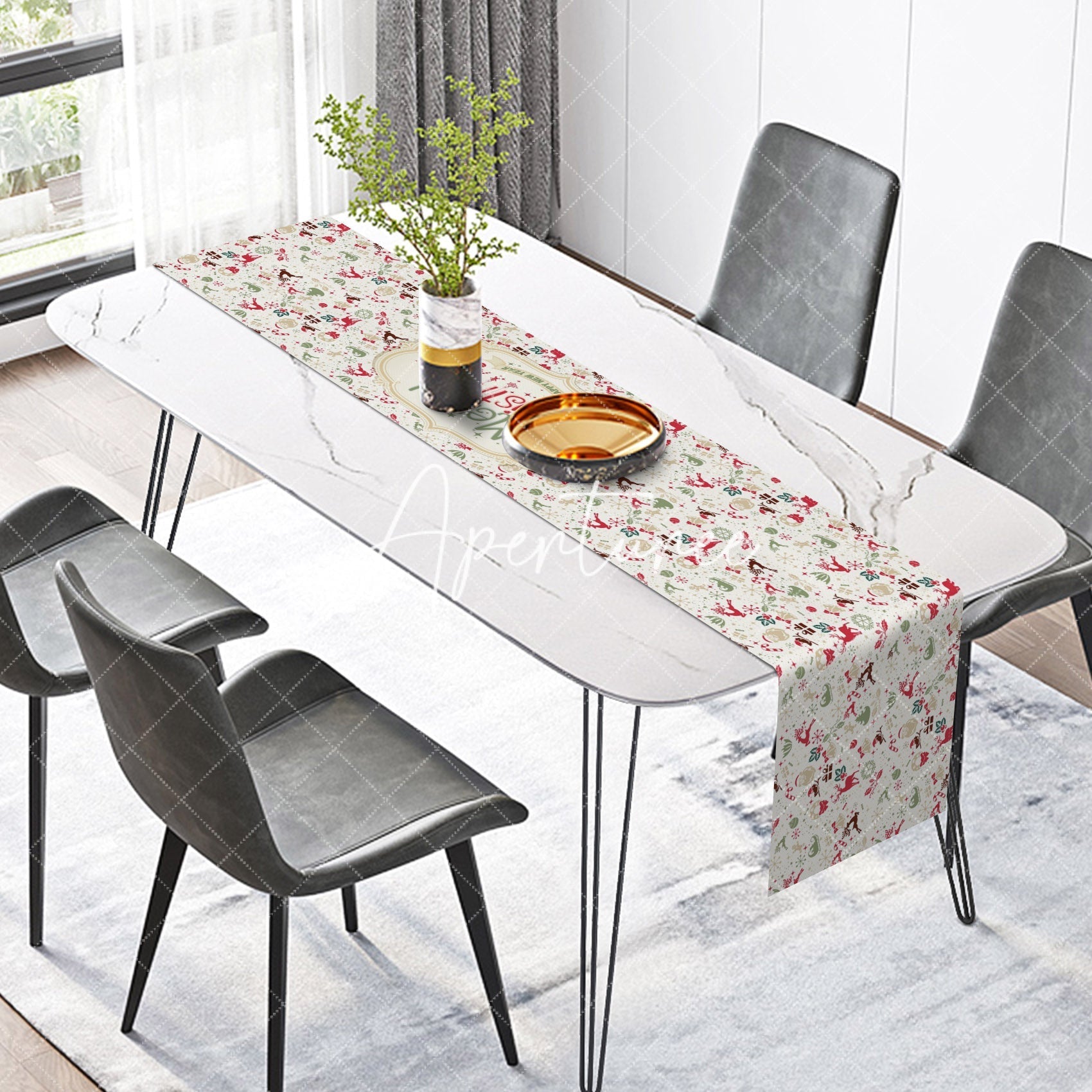 Aperturee - Aperturee Snowflake Elk Candy Repeat Christmas Table Runner