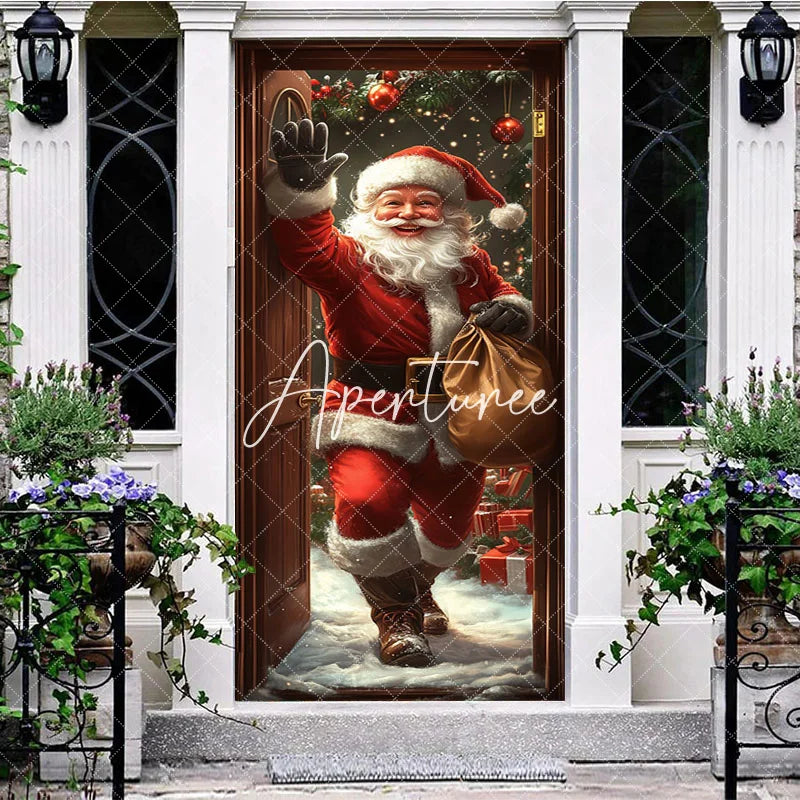 Aperturee - Aperturee Snowy Christmas Gift Santa Claus Knocking Door Cover