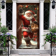 Aperturee - Aperturee Snowy Christmas Gift Santa Claus Knocking Door Cover