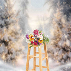 Aperturee - Aperturee Snowy Field Trees Light Winter Photography Backdrop