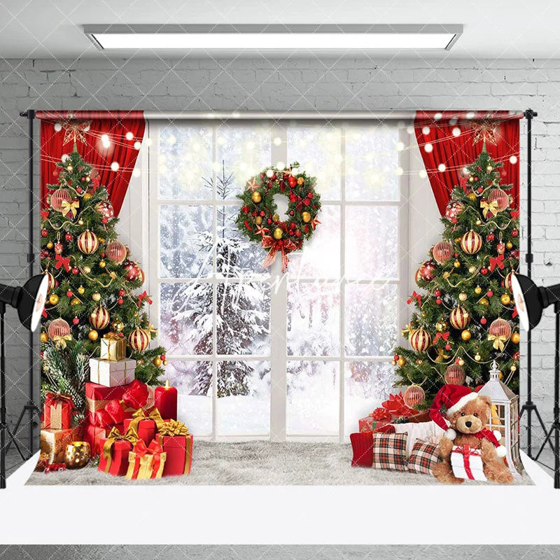 Aperturee - Aperturee Snowy Forest Light Strip Window Christmas Backdrop