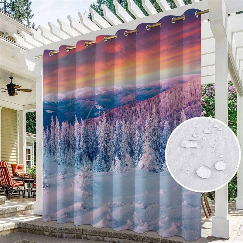 Aperturee - Aperturee Snowy Forest Mount Waterproof Outdoor Curtains For Porch