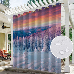 Aperturee - Aperturee Snowy Forest Mount Waterproof Outdoor Curtains For Porch