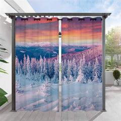 Aperturee - Aperturee Snowy Forest Mount Waterproof Outdoor Curtains For Porch