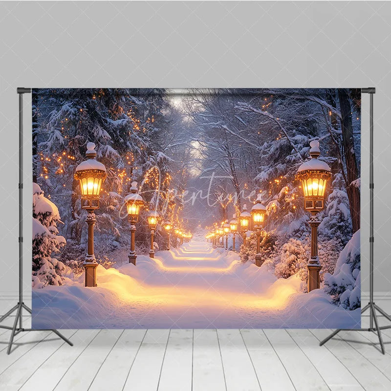Aperturee - Aperturee Snowy Pathway Winter Backdrop Enchanted Forest Wonderland Photo Booth Christmas Holiday Portrait Studio Decor