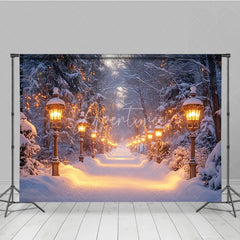 Aperturee - Aperturee Snowy Pathway Winter Backdrop Enchanted Forest Wonderland Photo Booth Christmas Holiday Portrait Studio Decor