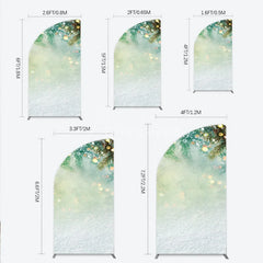 Aperturee - Aperturee Snowy Pine Branches with Warm Bokeh Lights Half Moon Arch Backdrop Festive Winter Holiday Party Decor