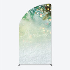 Aperturee - Aperturee Snowy Pine Branches with Warm Bokeh Lights Half Moon Arch Backdrop Festive Winter Holiday Party Decor