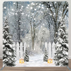 Aperturee - Aperturee Snowy Pine Forest Lights Tension Fabric Backdrop