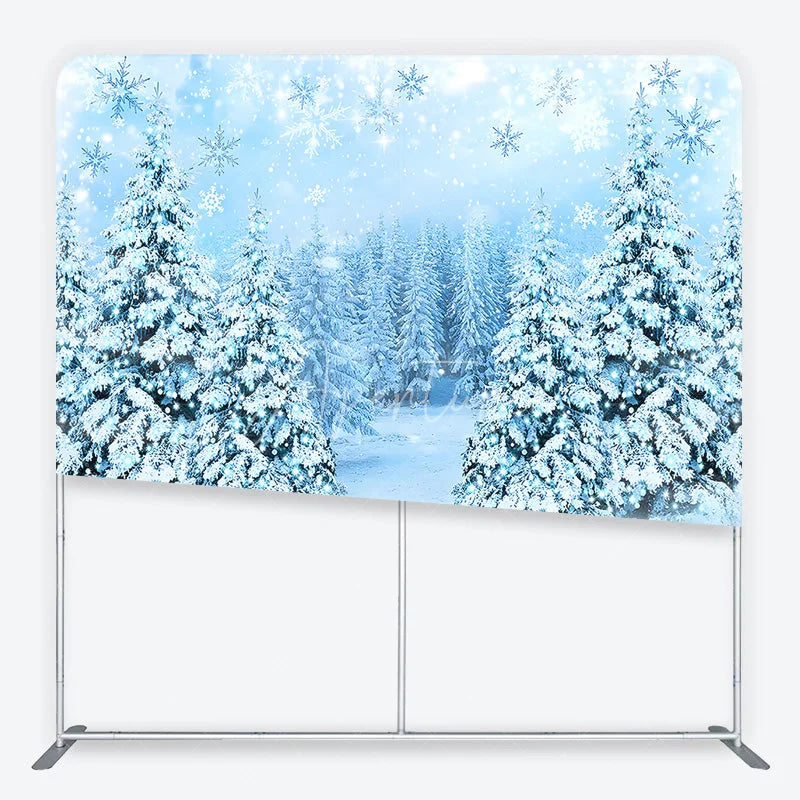 Aperturee - Aperturee Snowy Pine Forest Tension Fabric Backdrop Winter Woodland with Falling Snowflakes Background Nature Holiday Decor