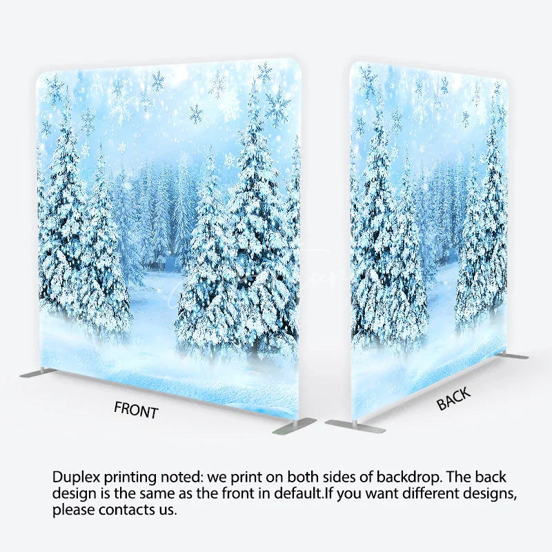 Aperturee - Aperturee Snowy Pine Forest Tension Fabric Backdrop Winter Woodland with Falling Snowflakes Background Nature Holiday Decor