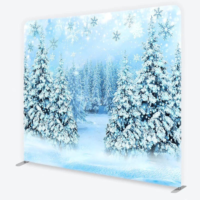 Aperturee - Aperturee Snowy Pine Forest Tension Fabric Backdrop Winter Woodland with Falling Snowflakes Background Nature Holiday Decor
