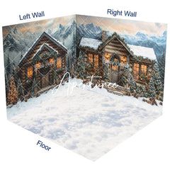 Aperturee - Aperturee Snowy Wild Mountain Forest Scene Room Set Backdrop