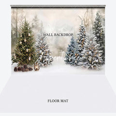 Aperturee - Aperturee Snowy Winter Forest Christmas Trees Combo Set Backdrop Golden Lights Holiday Party Decor