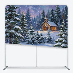 Aperturee - Aperturee Snowy Winter Forest Church Square Double-Sided Backdrop Picturesque Christmas Holiday Pine Tree Scene Decor