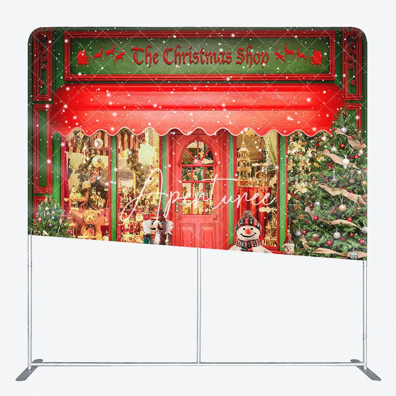 Aperturee - Aperturee Snowy Winter Red Christmas Shop Pillow Case Backdrop