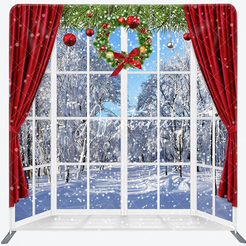 Aperturee - Aperturee Snowy World Window Christmas Pillow Cover Backdrop
