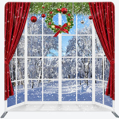 Aperturee - Aperturee Snowy World Window Christmas Pillow Cover Backdrop