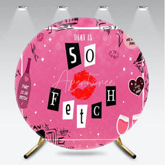 Aperturee - Aperturee So Fetch Pink Mean Girls Theme Birthday Round Backdrop Y2K Style Lip and Wine Glasses Party Cover