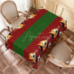 Aperturee - Aperturee Soccer Field Flaming Ball Rectangle Tablecloth Green Grass Boys Birthday Party Table Cover