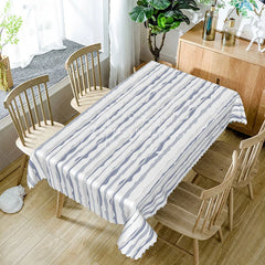 Aperturee - Aperturee Soft Blue and White Wavy Stripe Rectangle Tablecloth for Coastal and Nautical Themed Dining Decor