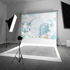 Aperturee - Aperturee Soft Blue Sky and White Clouds Backdrop Dreamy Star for Baby Birthday Cake Smash