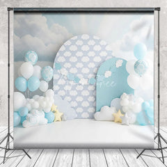 Aperturee - Aperturee Soft Blue Sky and White Clouds Backdrop Dreamy Star for Baby Birthday Cake Smash