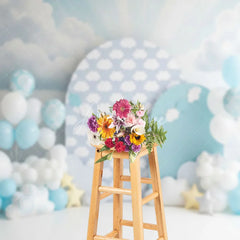 Aperturee - Aperturee Soft Blue Sky and White Clouds Backdrop Dreamy Star for Baby Birthday Cake Smash