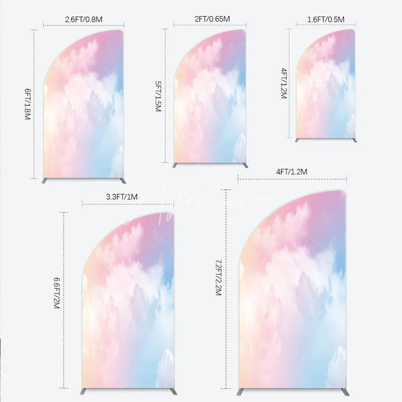 Aperturee - Aperturee Soft Pastel Gradient Sky with Fluffy Clouds Half Moon Arch Backdrop Dreamy Pink Blue Photography Background