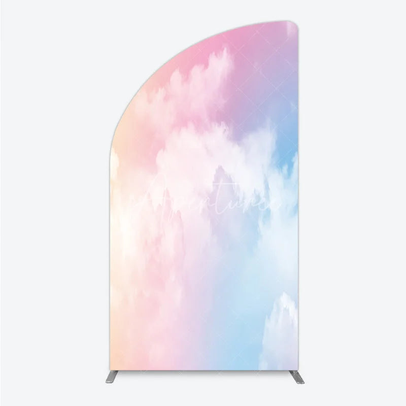 Aperturee - Aperturee Soft Pastel Gradient Sky with Fluffy Clouds Half Moon Arch Backdrop Dreamy Pink Blue Photography Background