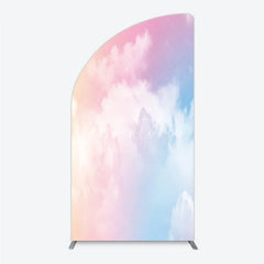 Aperturee - Aperturee Soft Pastel Gradient Sky with Fluffy Clouds Half Moon Arch Backdrop Dreamy Pink Blue Photography Background