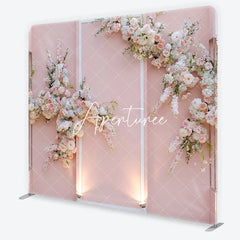 Aperturee - Aperturee Soft Pink Floral Arch Square Double-Sided Backdrop with White and Blush Flowers Elegant Wedding Decor